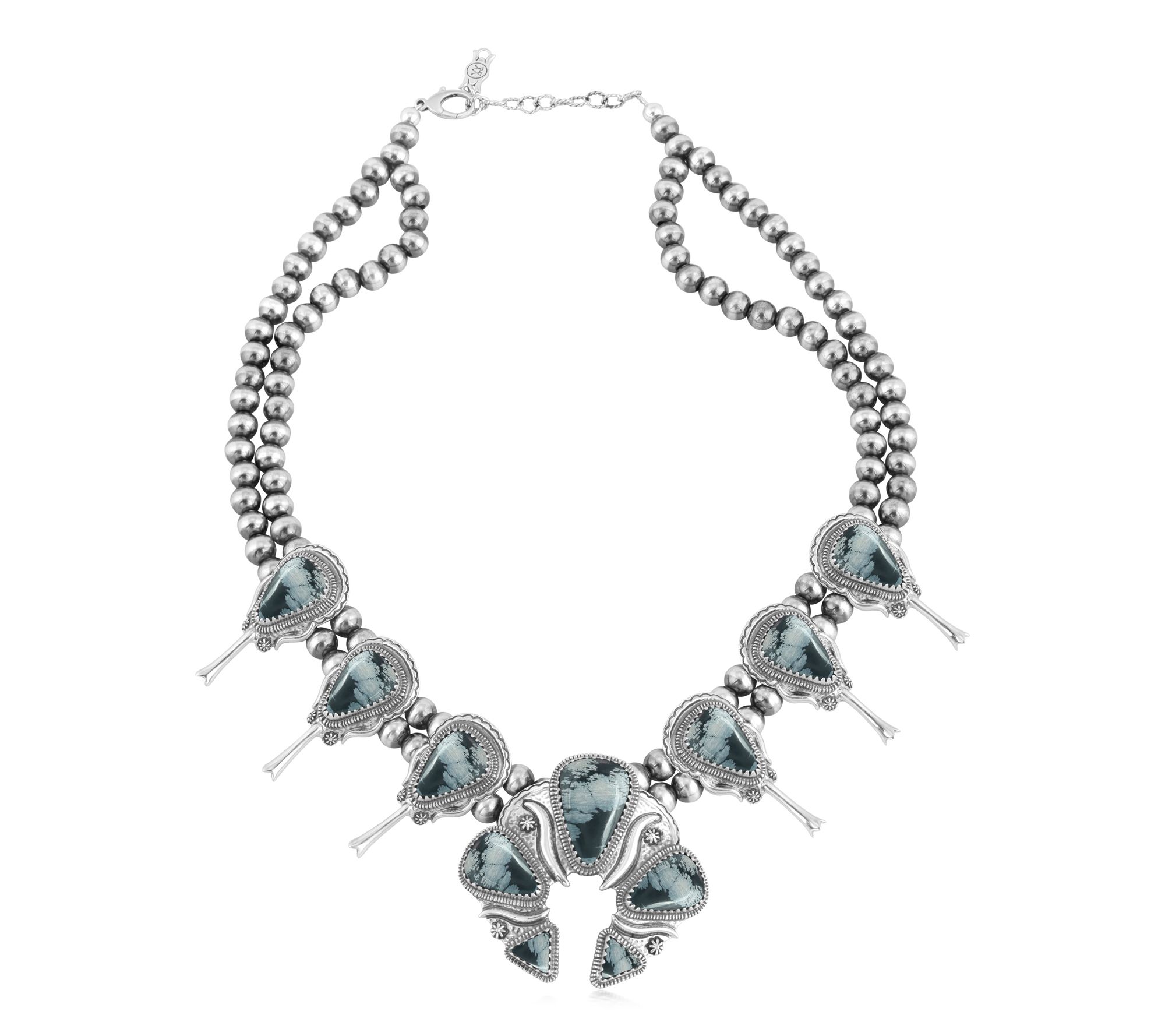 American West Sterling Silver Gemstone Squash B lossom Necklac