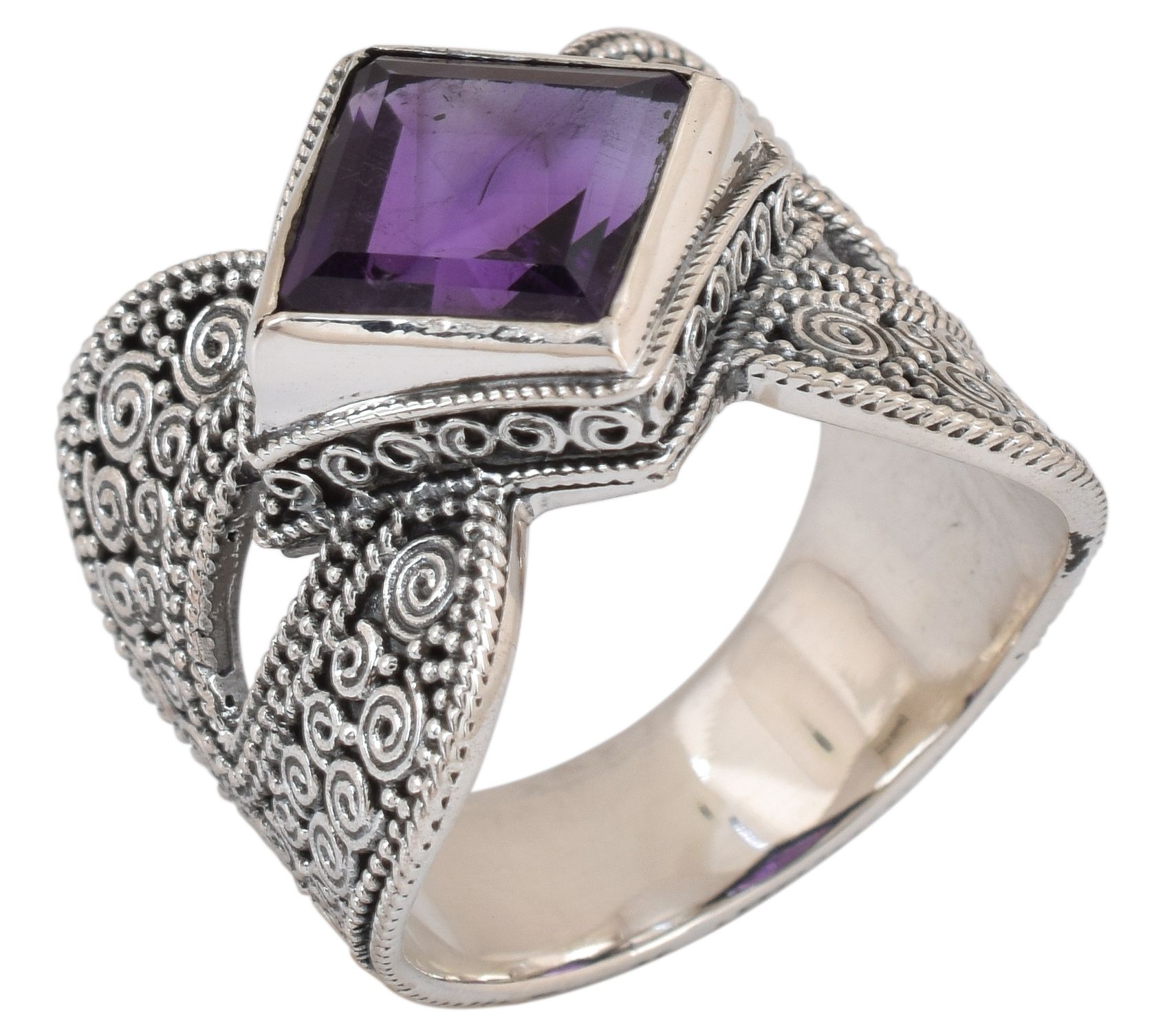 Artisan Crafted Sterling Silver Amethyst Oxidized Ring
