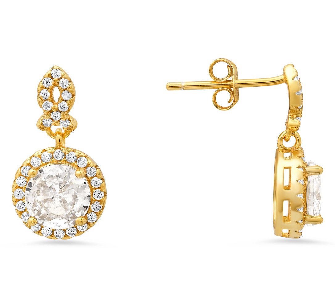 Sterling Silver Round Halo Dangle Earrings