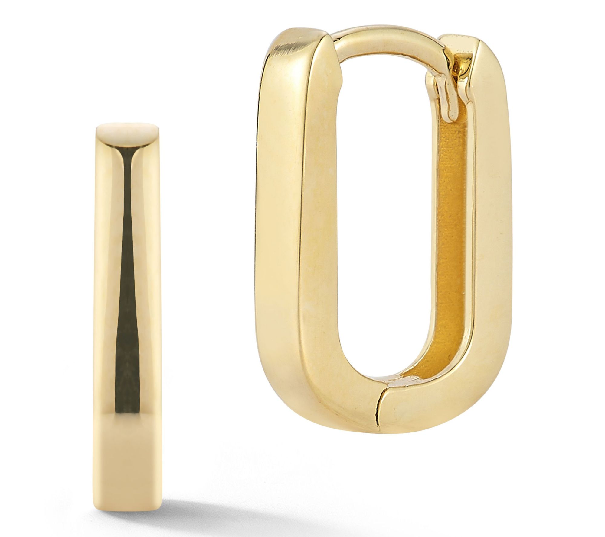Luminosa Gold Thin Squared Oval Huggie Hoop Earrings, 14K