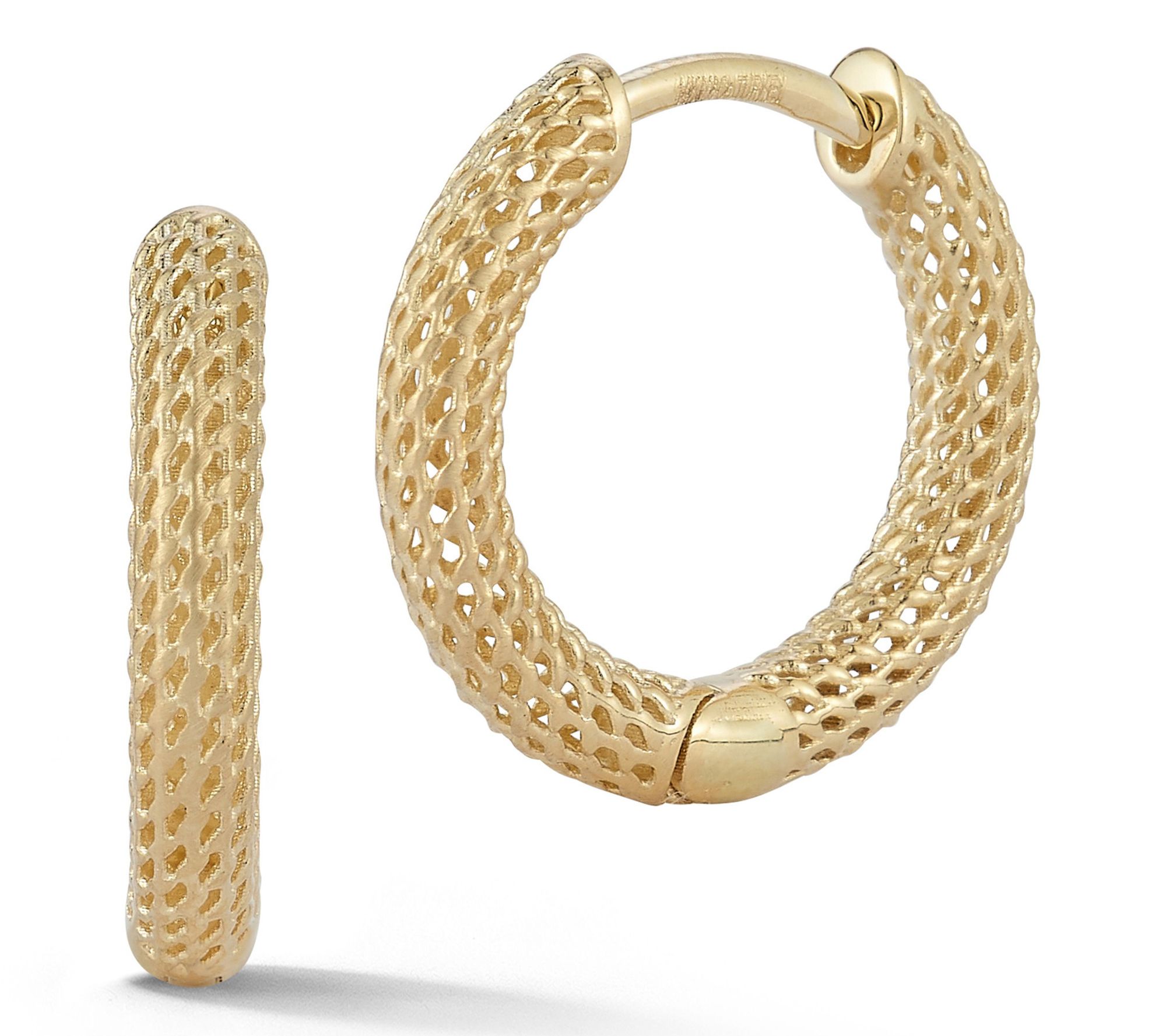 Luminosa Gold Thick Mesh Huggie Hoop Earrings,14K