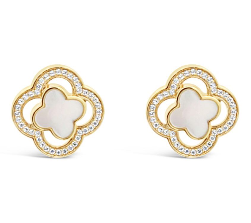 Ariva 18K Clad Clover Gemstone & Diamonique Bristol Earrings