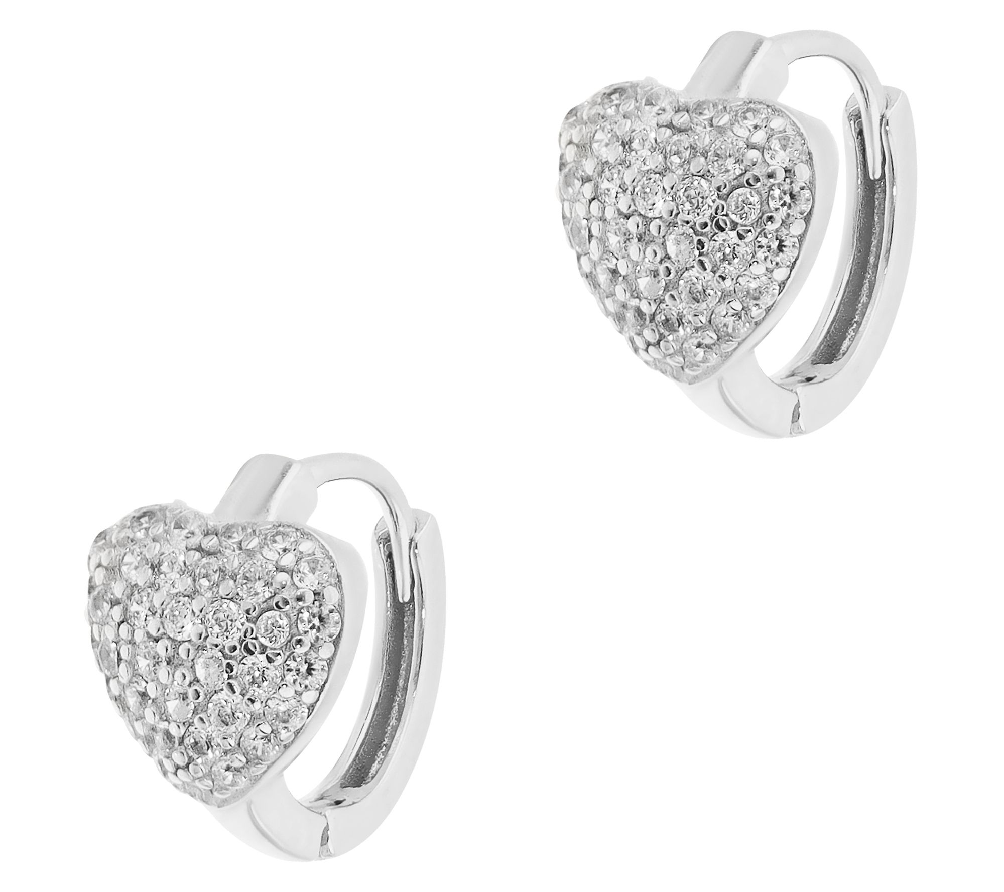 Diamonique Heart Huggie Hoop Earrings, Sterling Silver