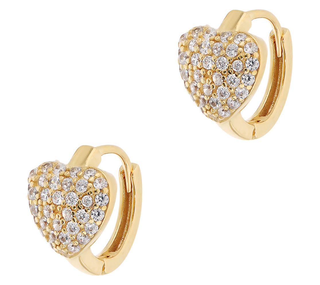 Diamonique Heart Huggie Hoop Earrings, Sterling Silver