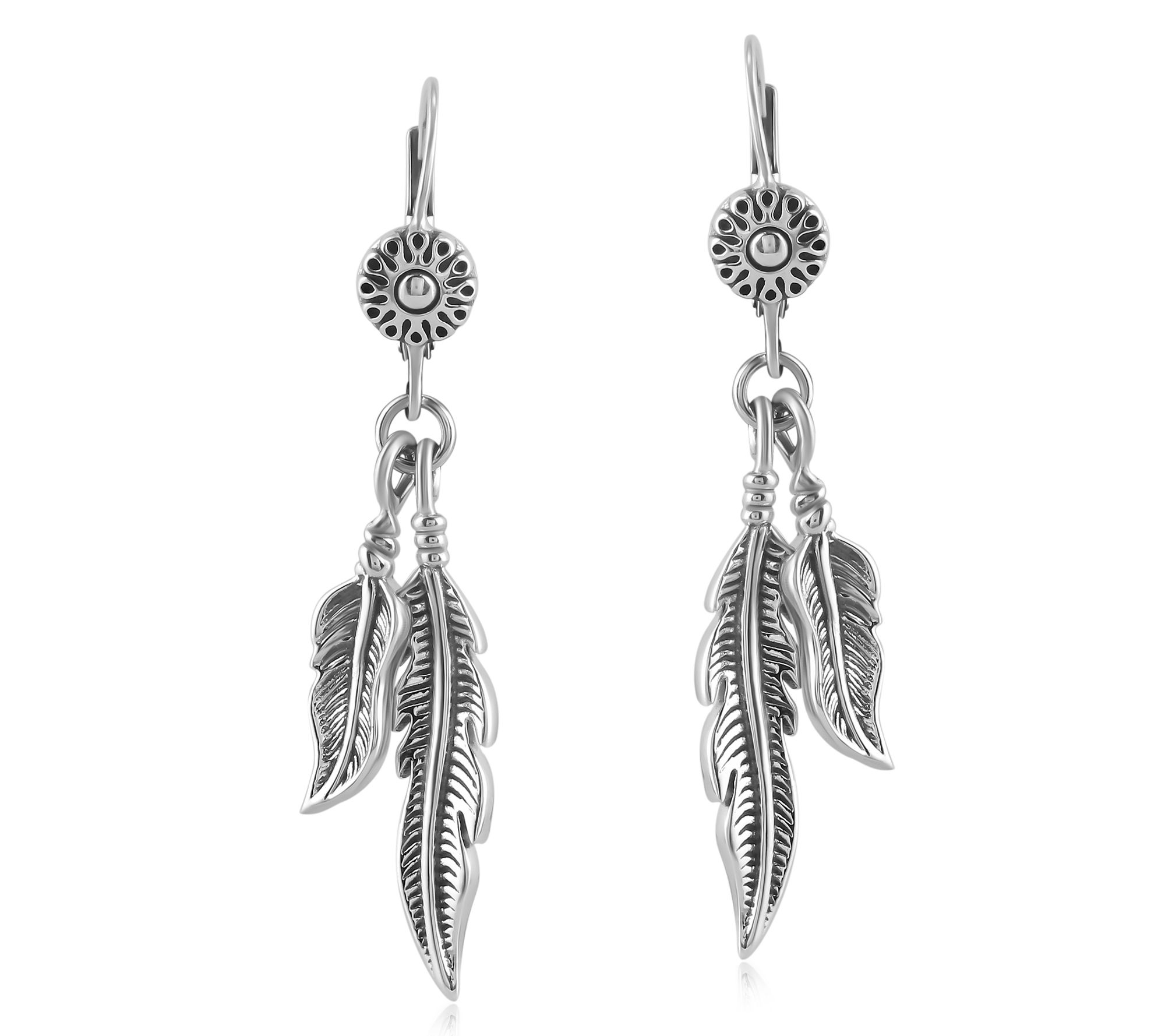 American West Sterling Silver Double Feather Earrings