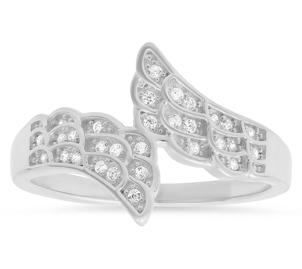 Diamonique Angel Wings Ring, Sterling Silver