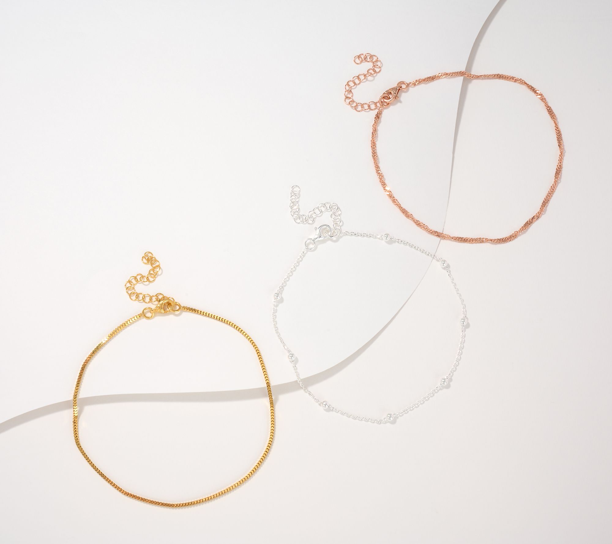 UltraFine 950 Silver Set of 3 9" + 2" Anklets