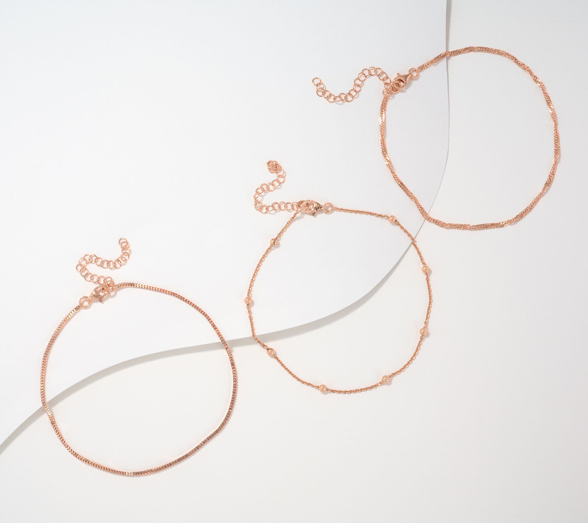 UltraFine 950 Silver Set of 3 9" + 2" Anklets