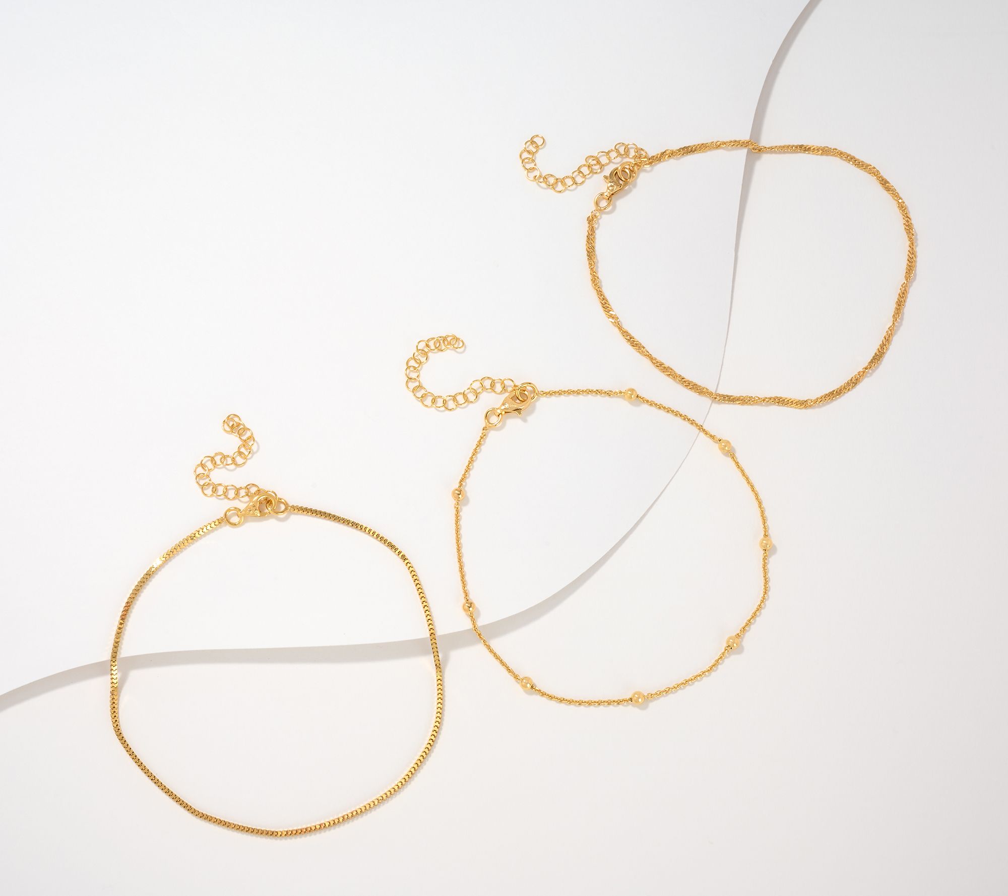 UltraFine 950 Silver Set of 3 9" + 2" Anklets