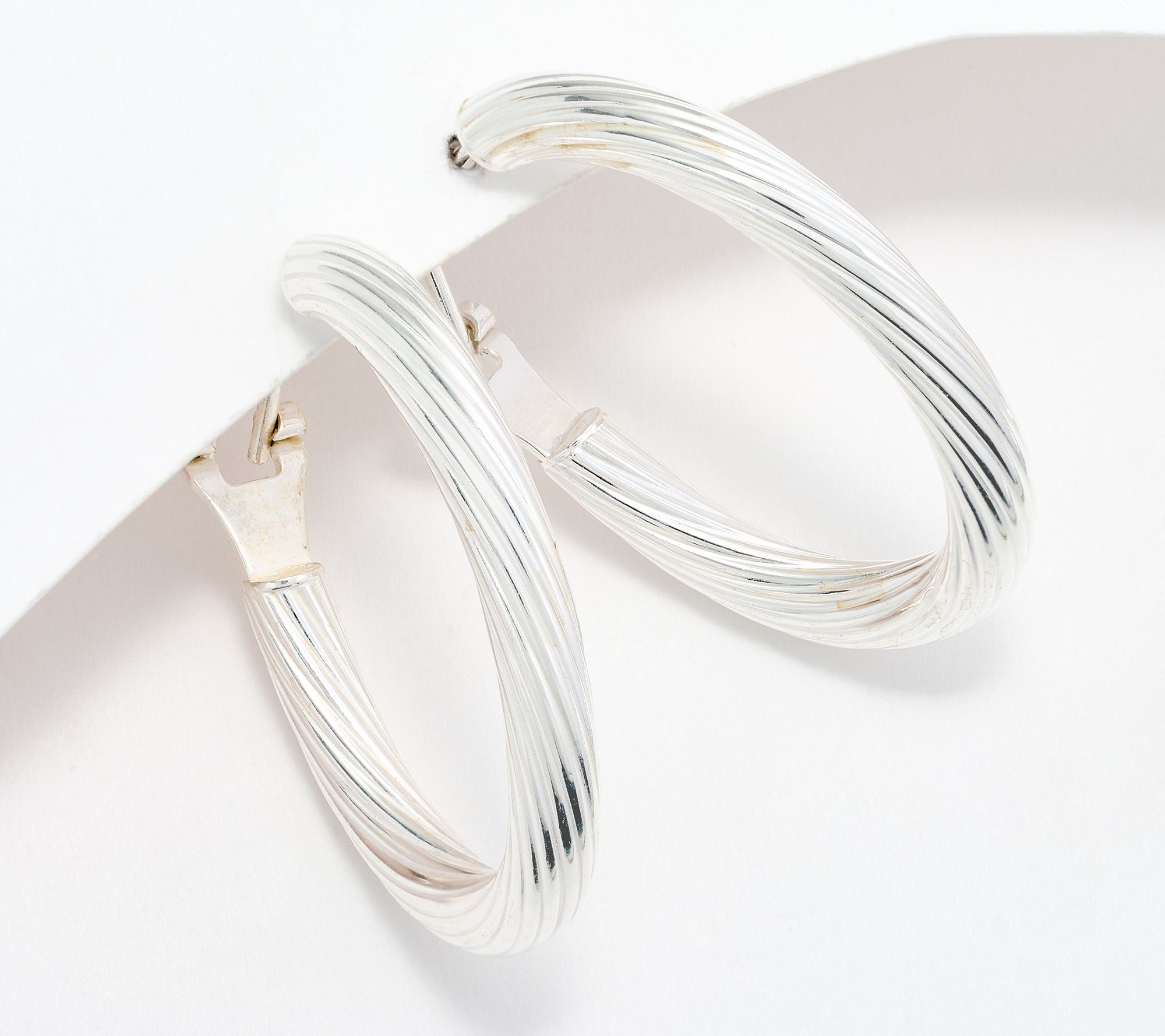 UltraFine 950 Silver Omega Back 1 1/4" Hoop Earrings