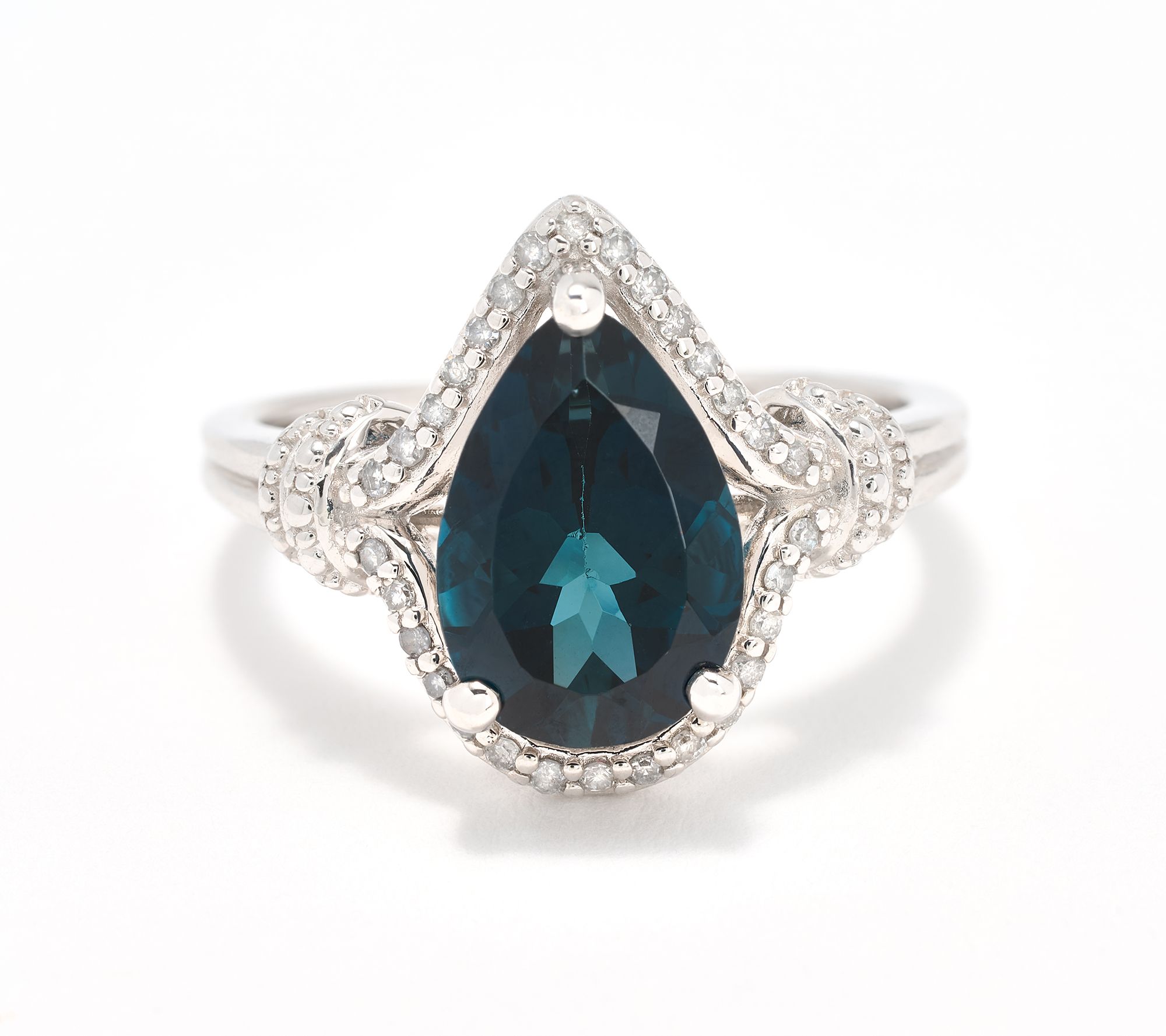 Affinity Gems London Blue Topaz & Diamond Pear Cut Ring, Sterling