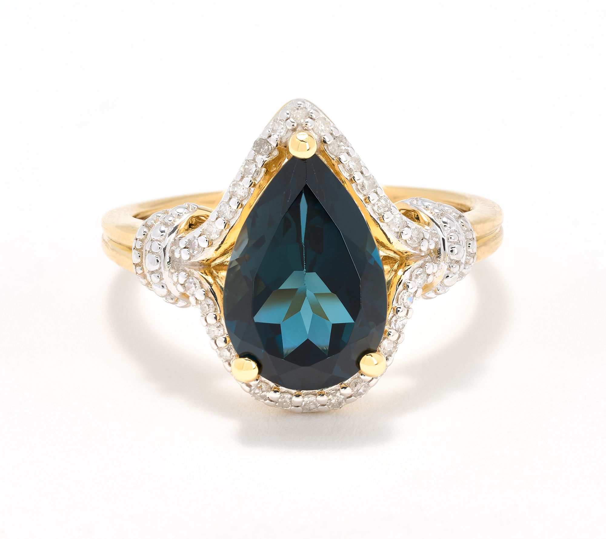 Affinity Gems London Blue Topaz & Diamond Pear Cut Ring, Sterling
