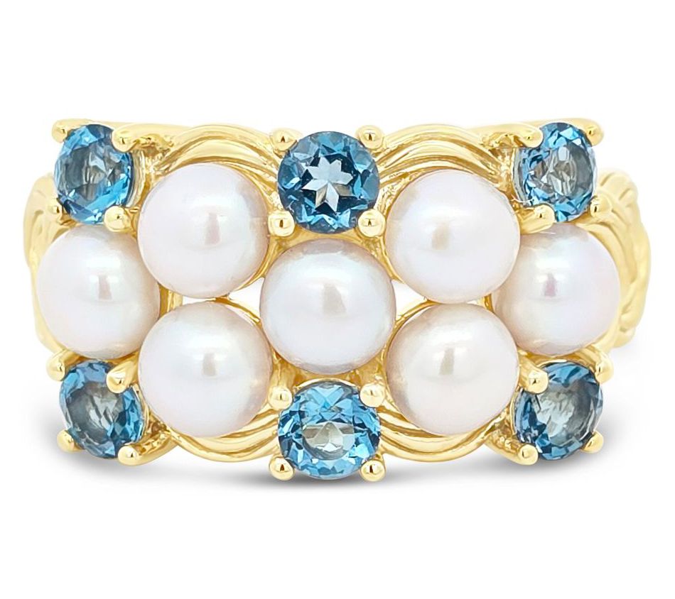 Ariva 18K Gold Clad Cultured Pearl & Blue TopazNewport Ring
