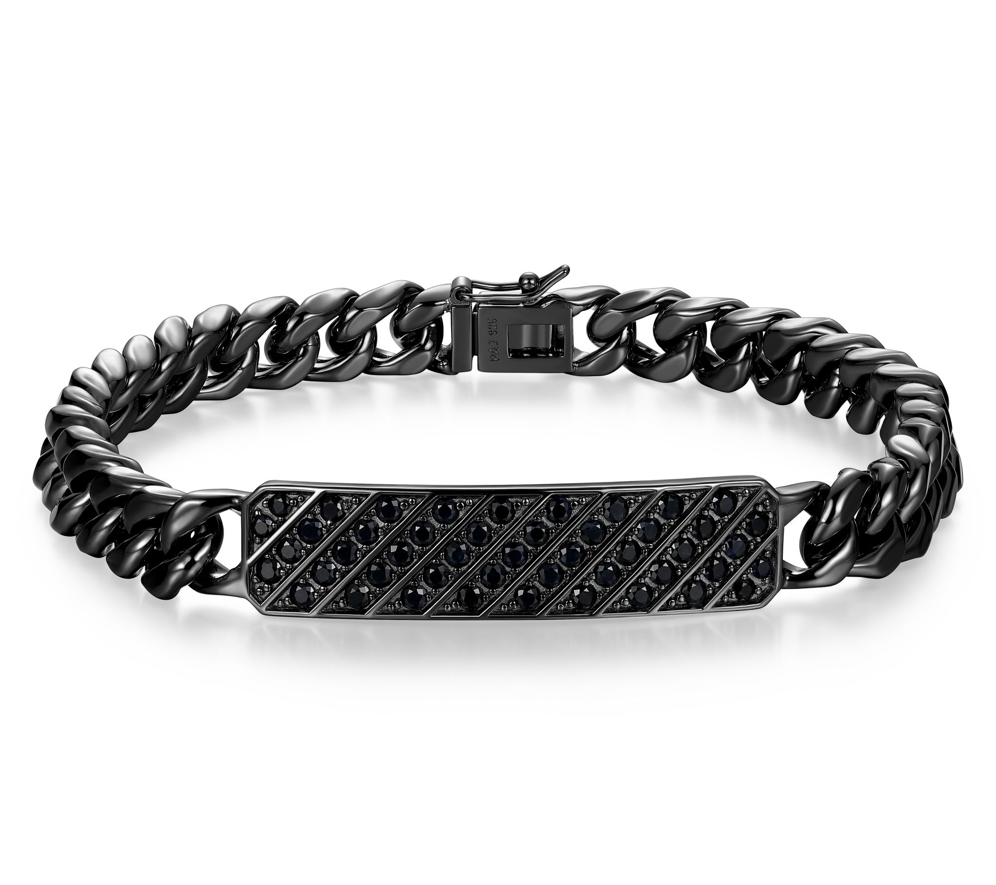 Men's Gunmetal Sterling Black Sapphire ID Bracelet