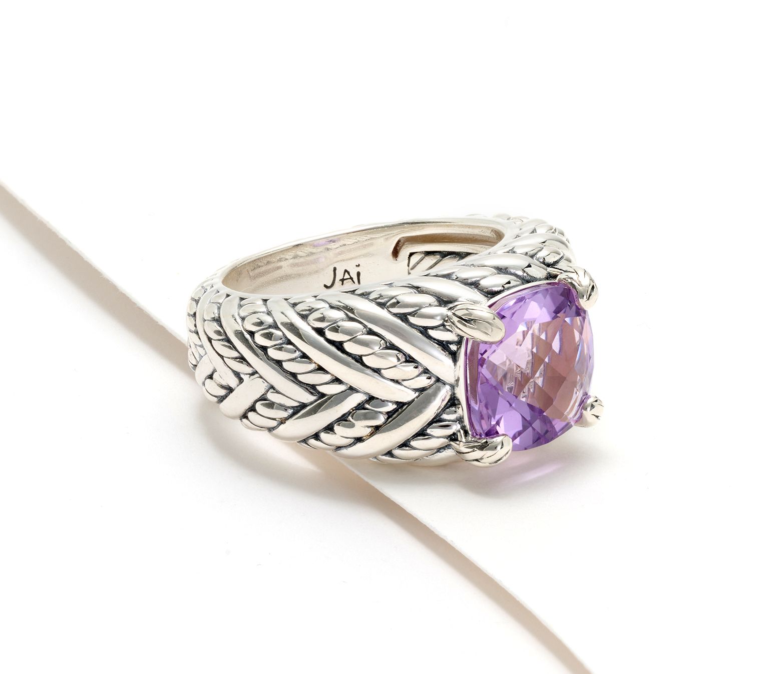 JAI Sterling Silver Legacy Woven Texture Gemstone Ring - QVC.com