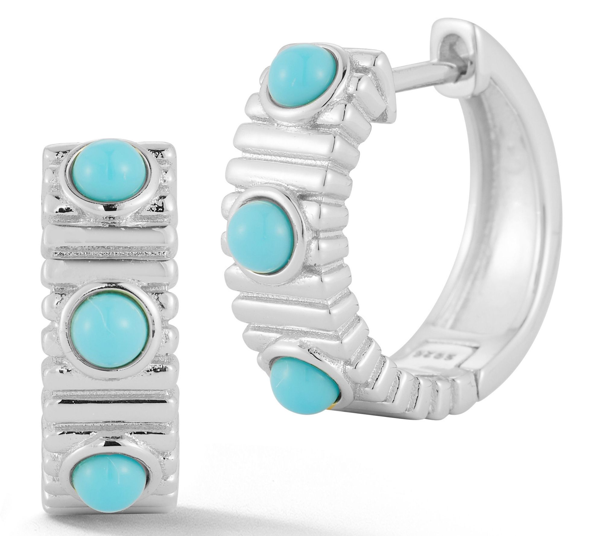 Rachel Zoe Simulated Turquoise Ribbed Hoop Earrings, Sterling
