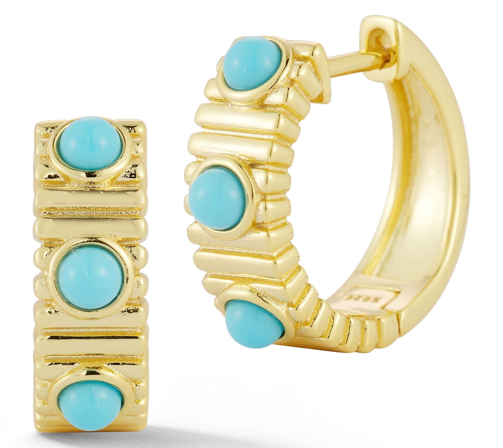 Rachel Zoe Simulated Turquoise Ribbed Hoop Earrings, Sterling