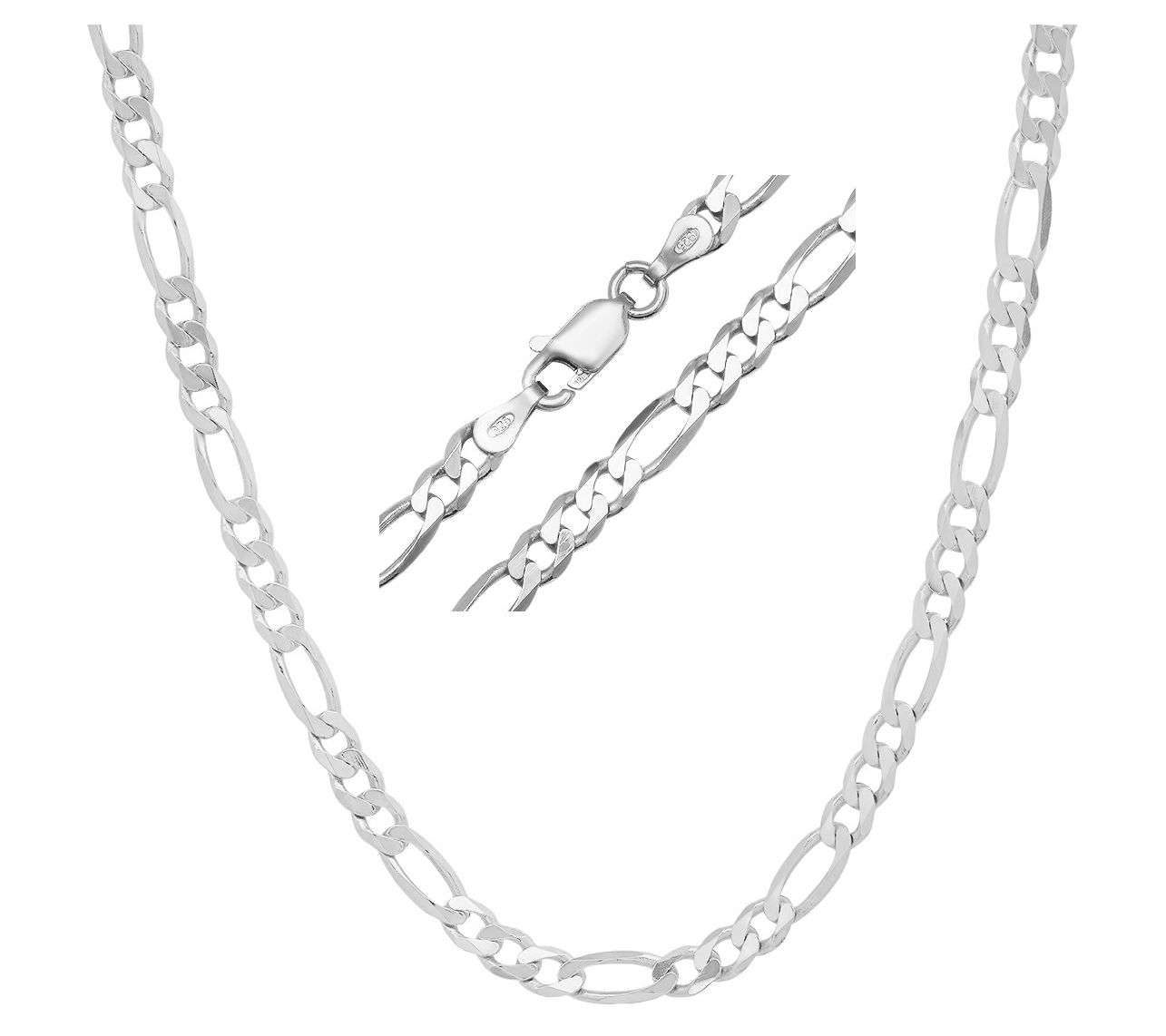 Italian Silver Unisex Figaro Chain Necklace, Sterling