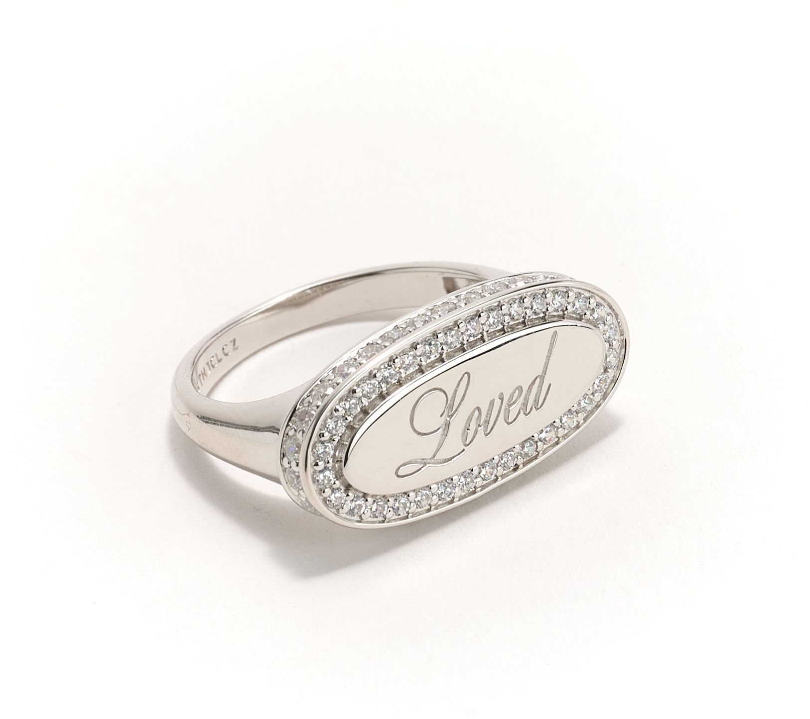  Diamonique x Jennifer Miller LOVED Halo Signet Ring, Sterling Silver