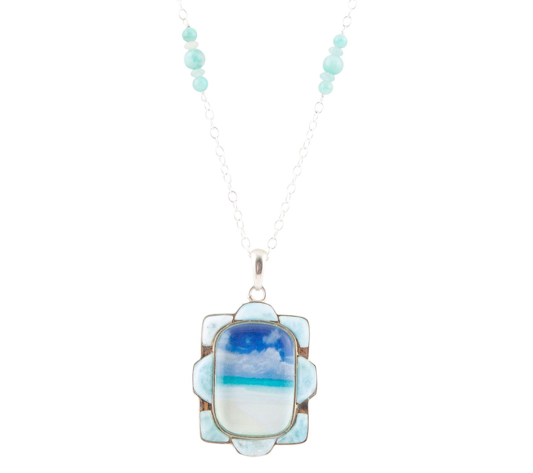 Barse Artisan Crafted Sterling Scenic Beach Larimar Necklace