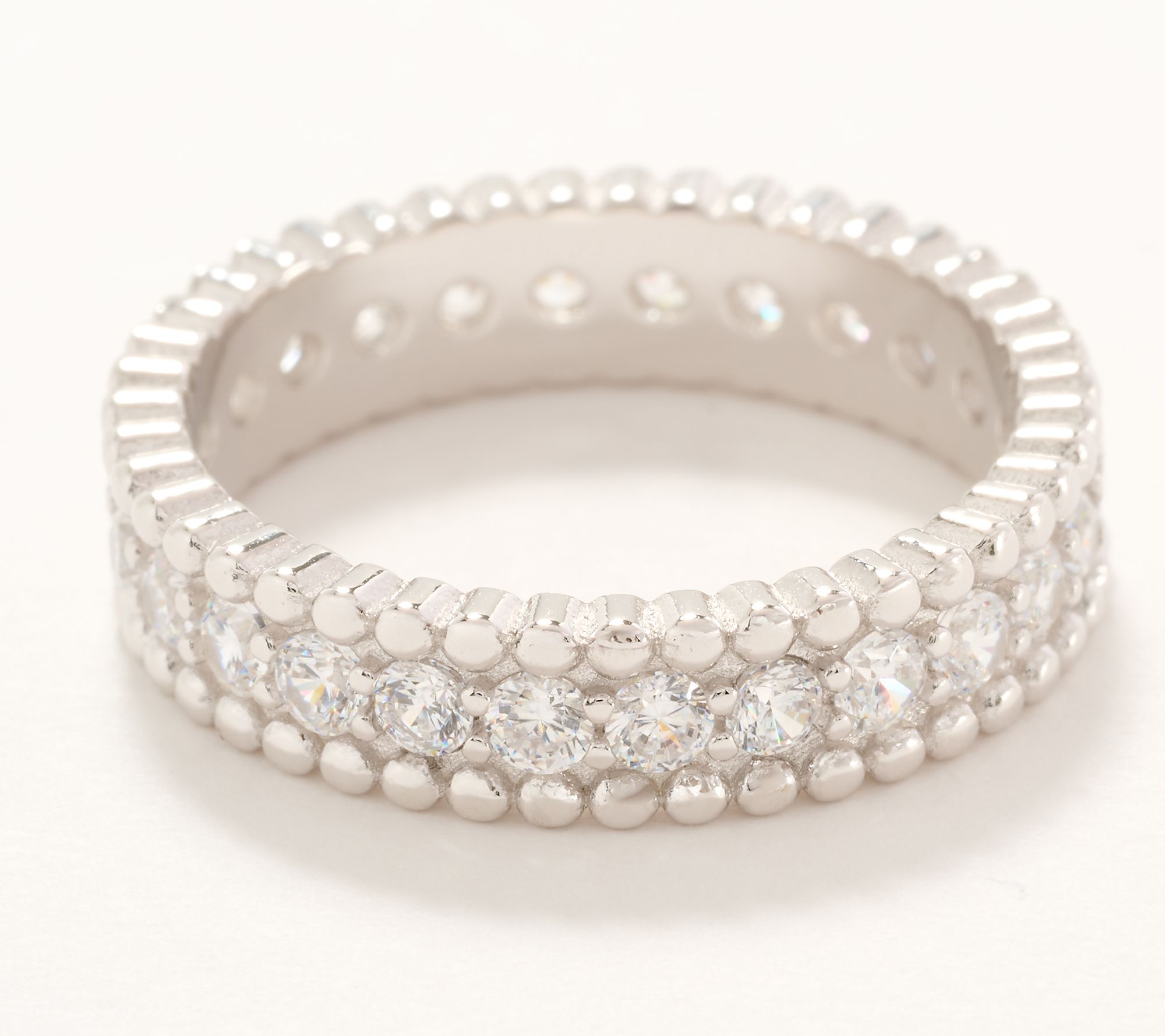Diamonique Beaded Border Eternity Ring, Sterling Silver