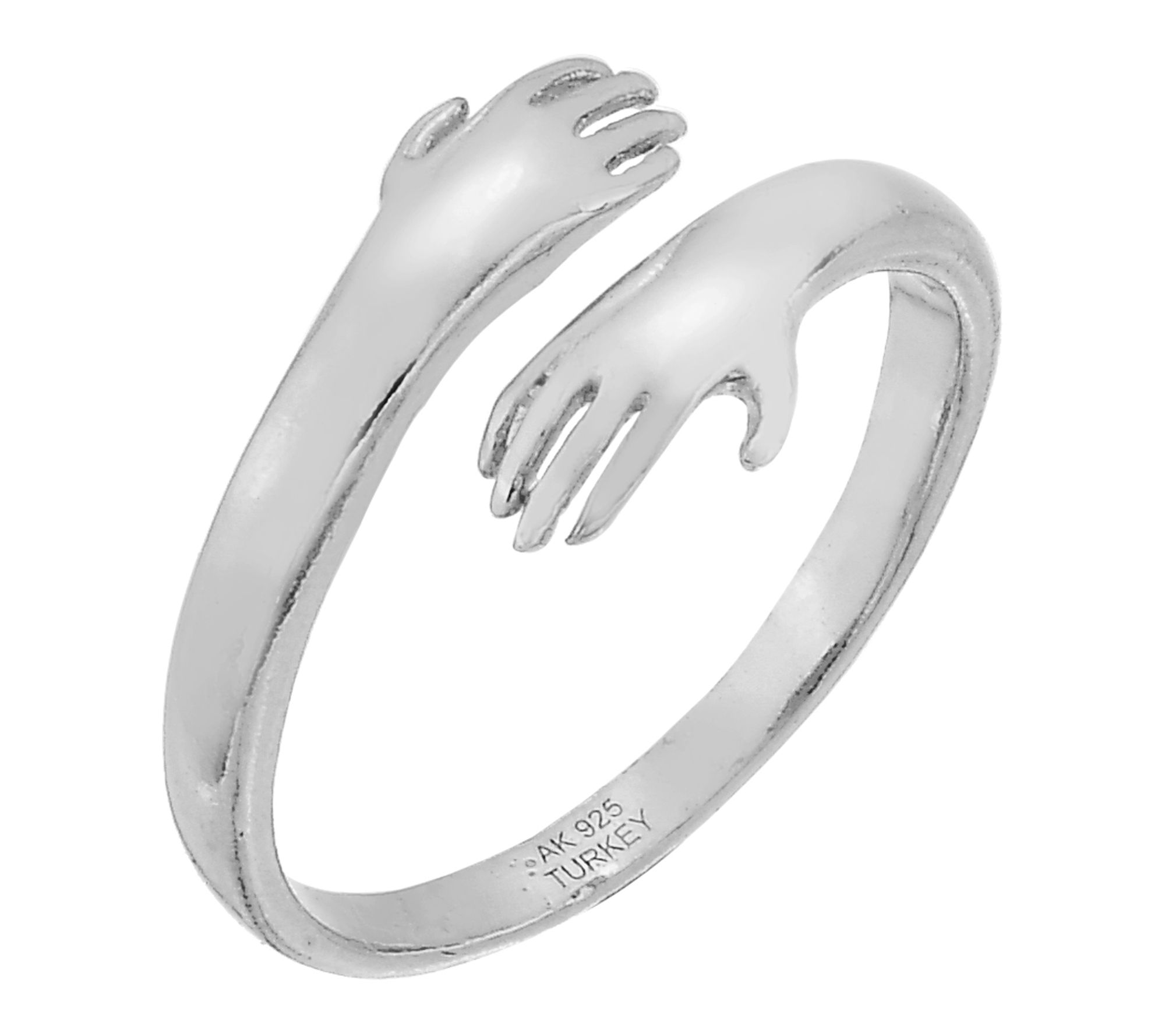 Silver Style Love Hugging Hands Bypass Ring, Sterling