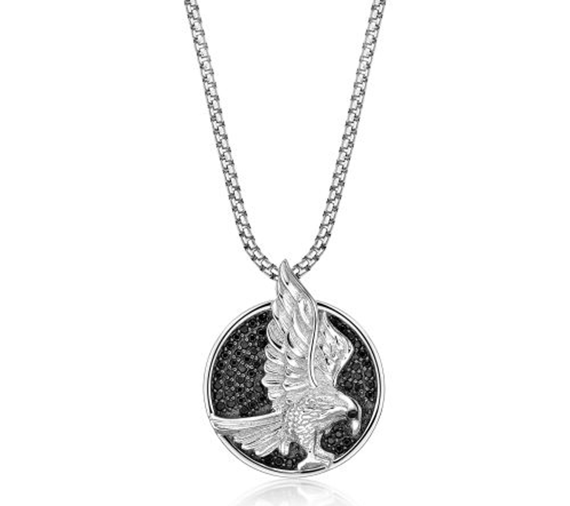 LYNX Men's Ster ling Black Spin el Eagle Pendan t w/ Chain