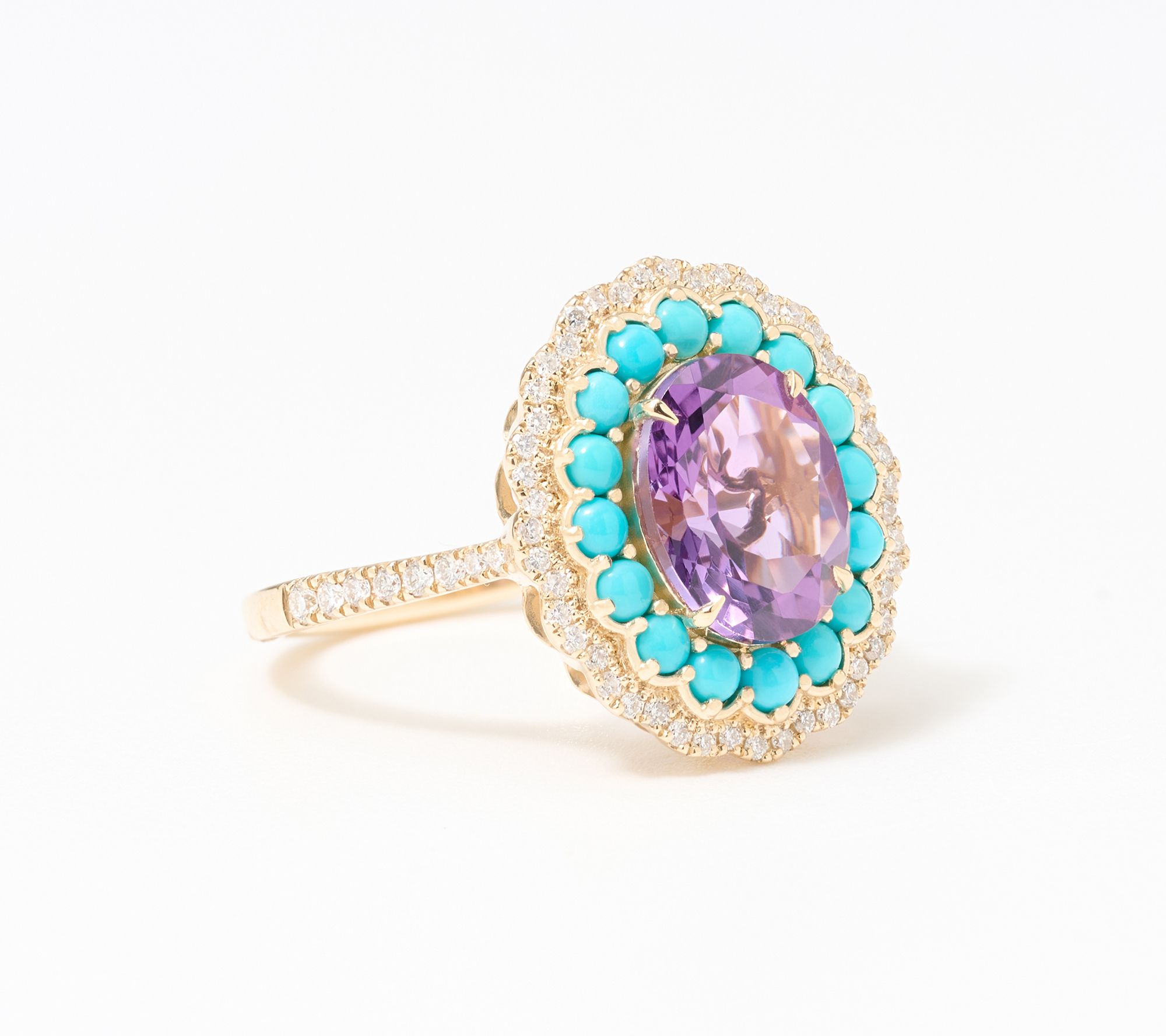 Effy 14K Yellow Gold Amethyst and Turquoise Ring