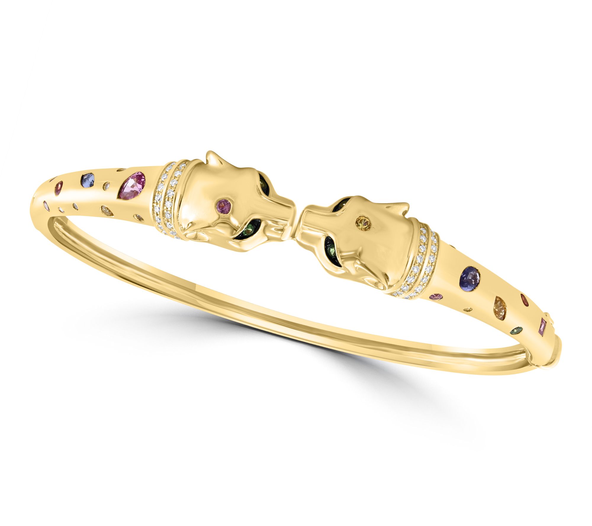 Effy Diamond & Multi-Gemstone Leopard Bangle, 14K Gold