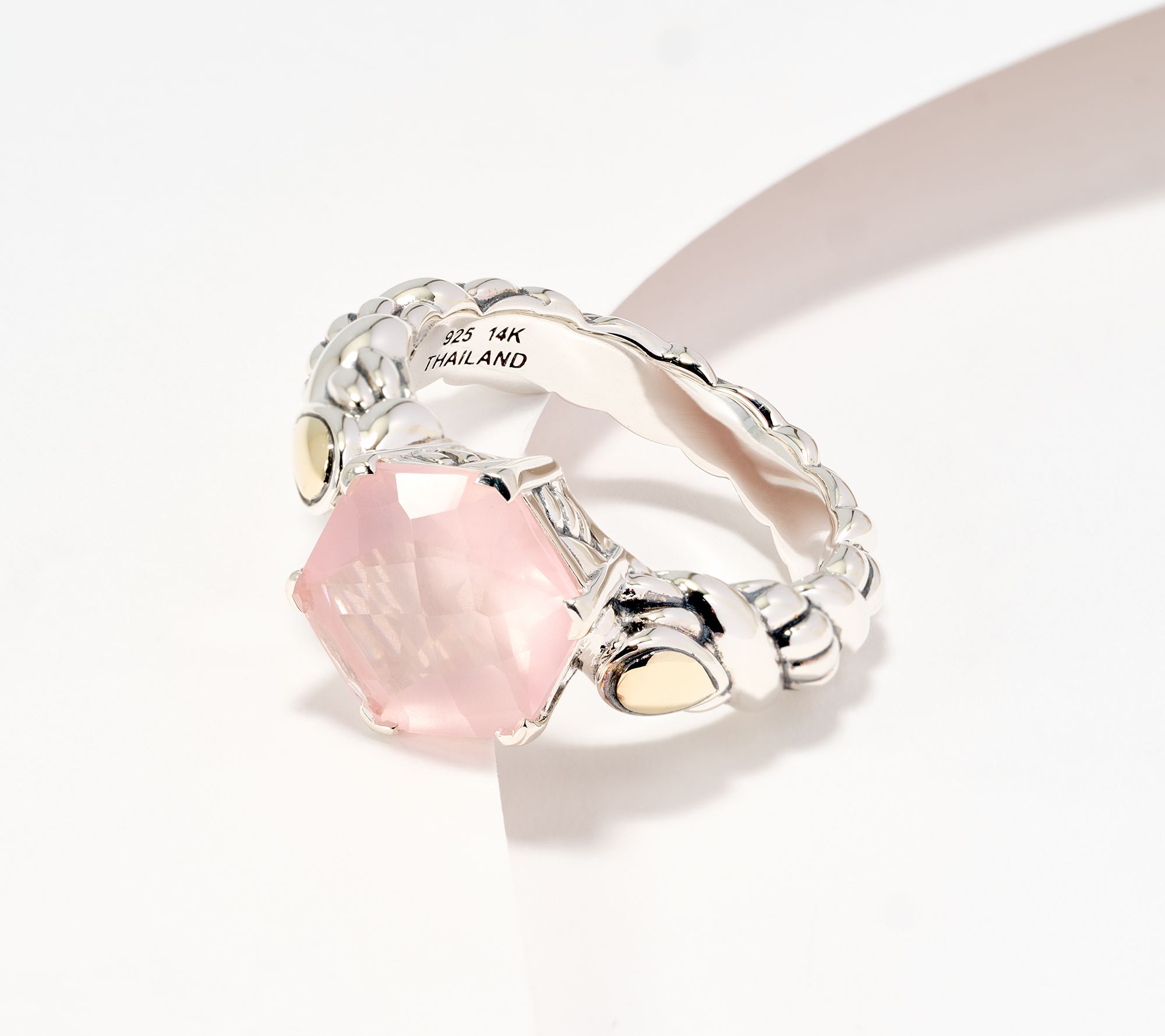 "As Is" JAI Sterling Silver & 14K Sukhothai Texture Hexagon Gemstone Ring