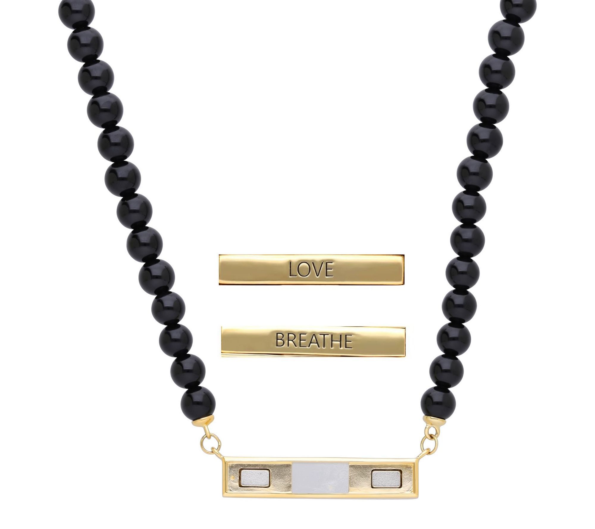 Elyse Ryan 14K Gold Clad LOVE or BREATHE Onyx Bead Necklace
