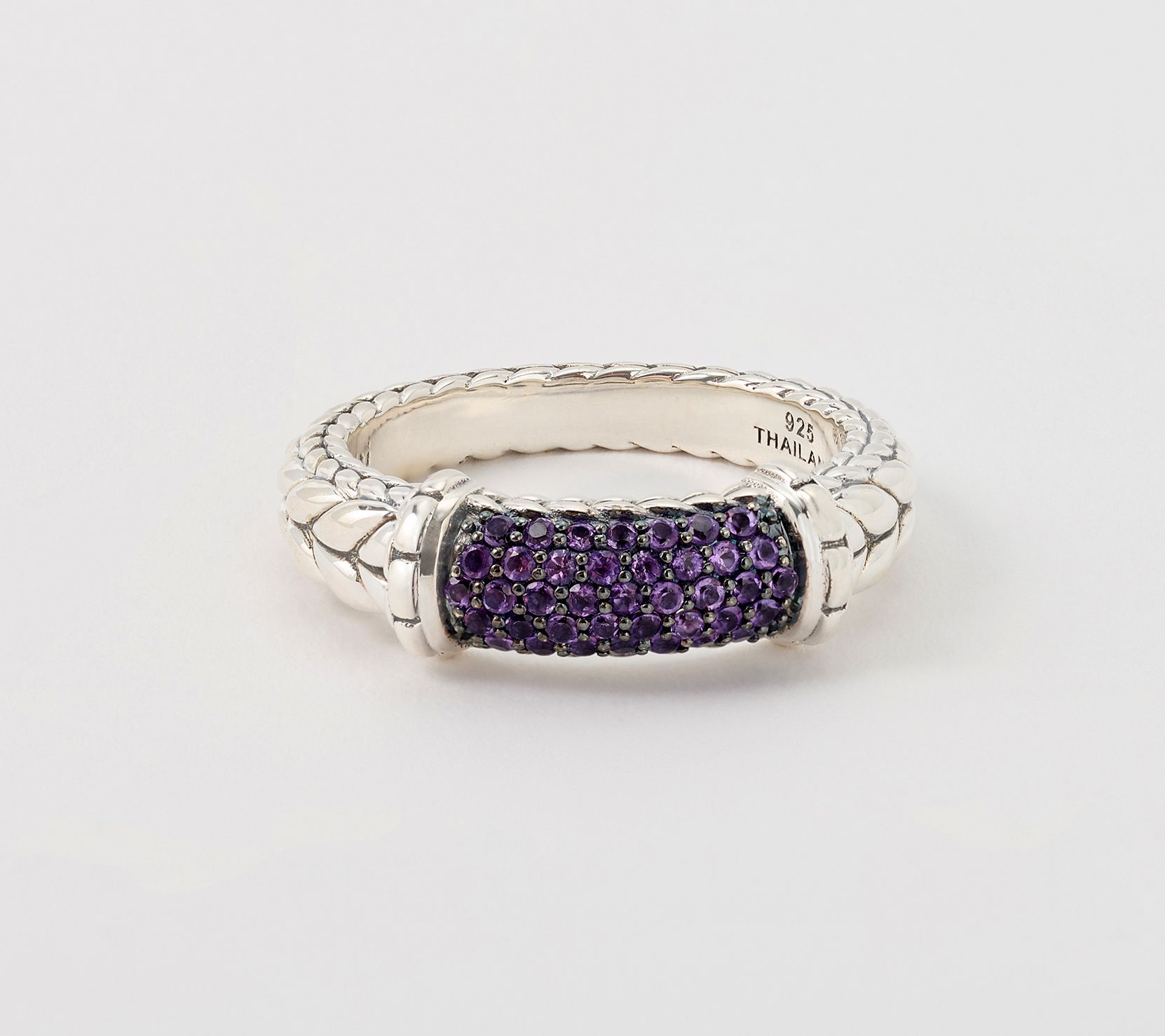 JAI Sterling Silver Pave Gemstone Basketweave Ring