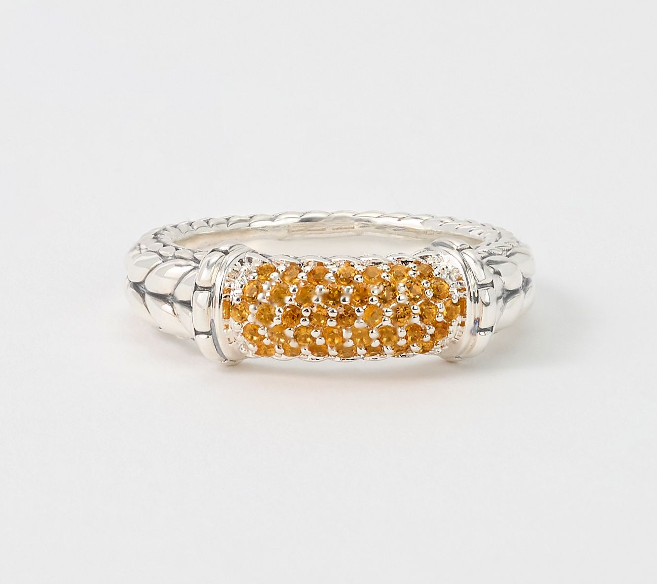 JAI Sterling Silver Pave Gemstone Basketweave Ring