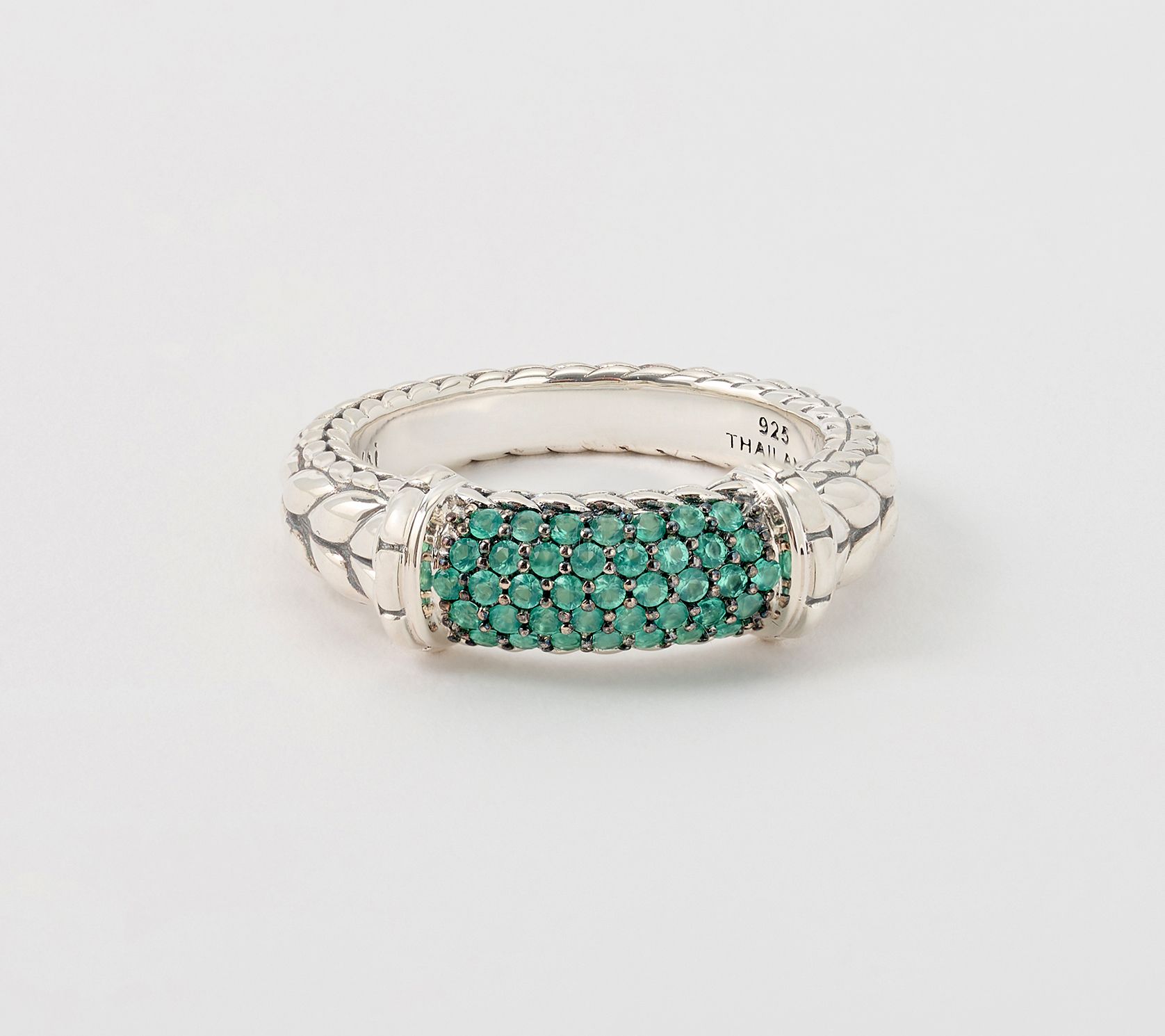JAI Sterling Silver Pave Gemstone Basketweave Ring
