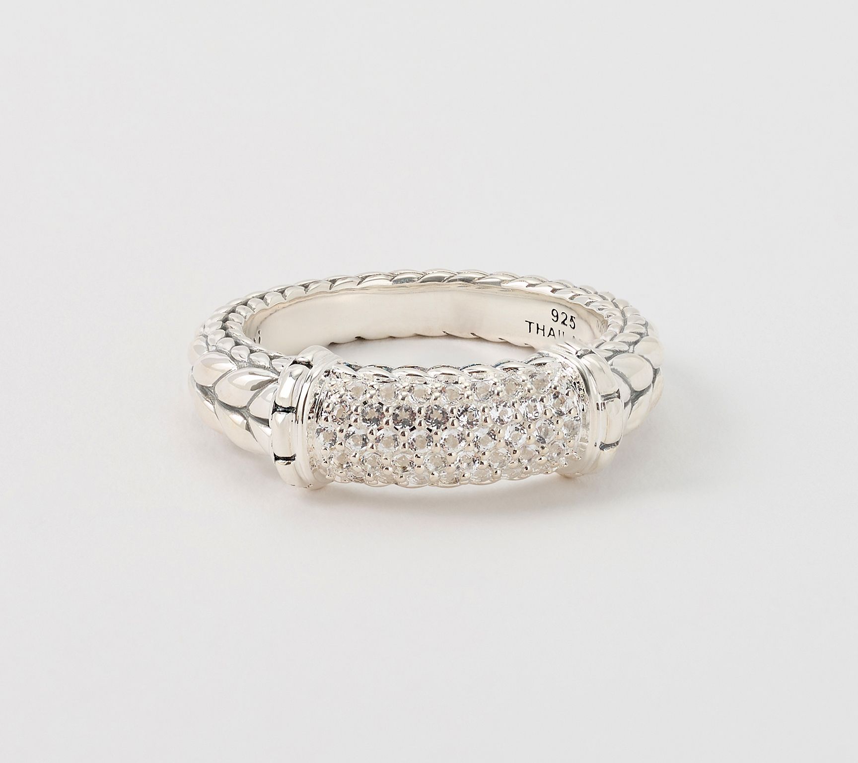 JAI Sterling Silver Pave Gemstone Basketweave Ring