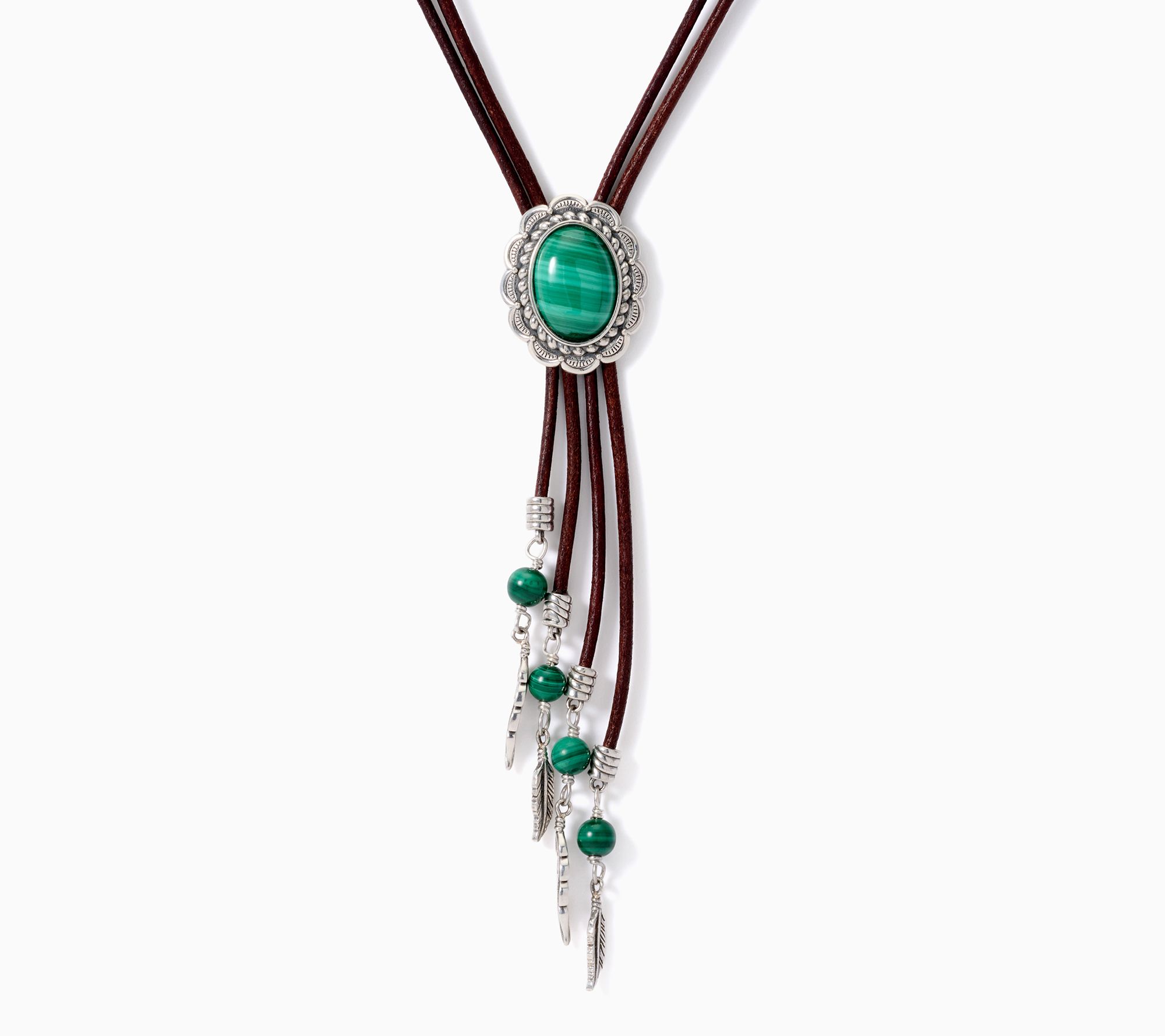 American West Sterling & Leather Oval Gemstone Dangle Necklace