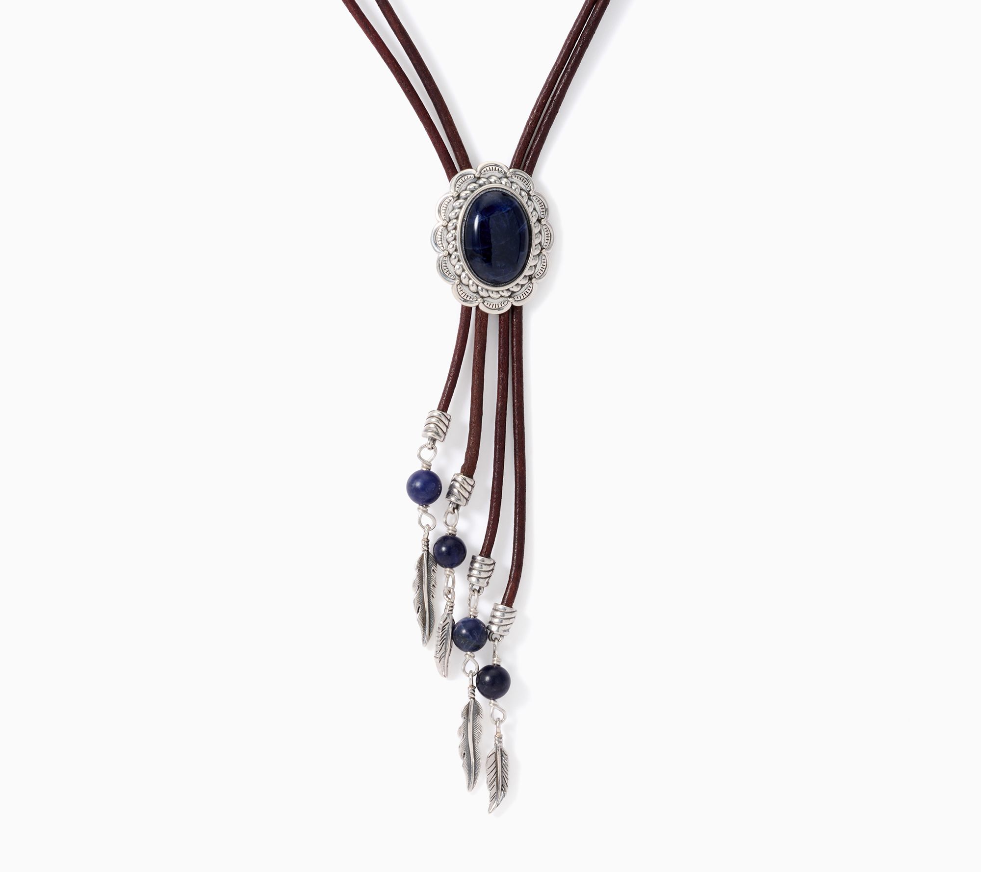 American West Sterling & Leather Oval Gemstone Dangle Necklace