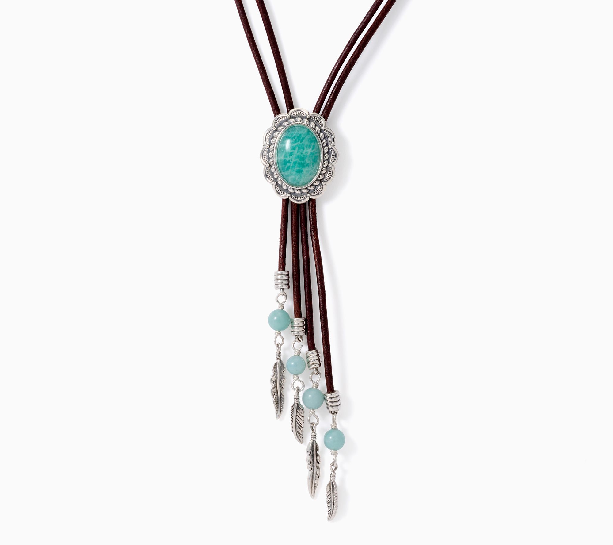 American West Sterling & Leather Oval Gemstone Dangle Necklace