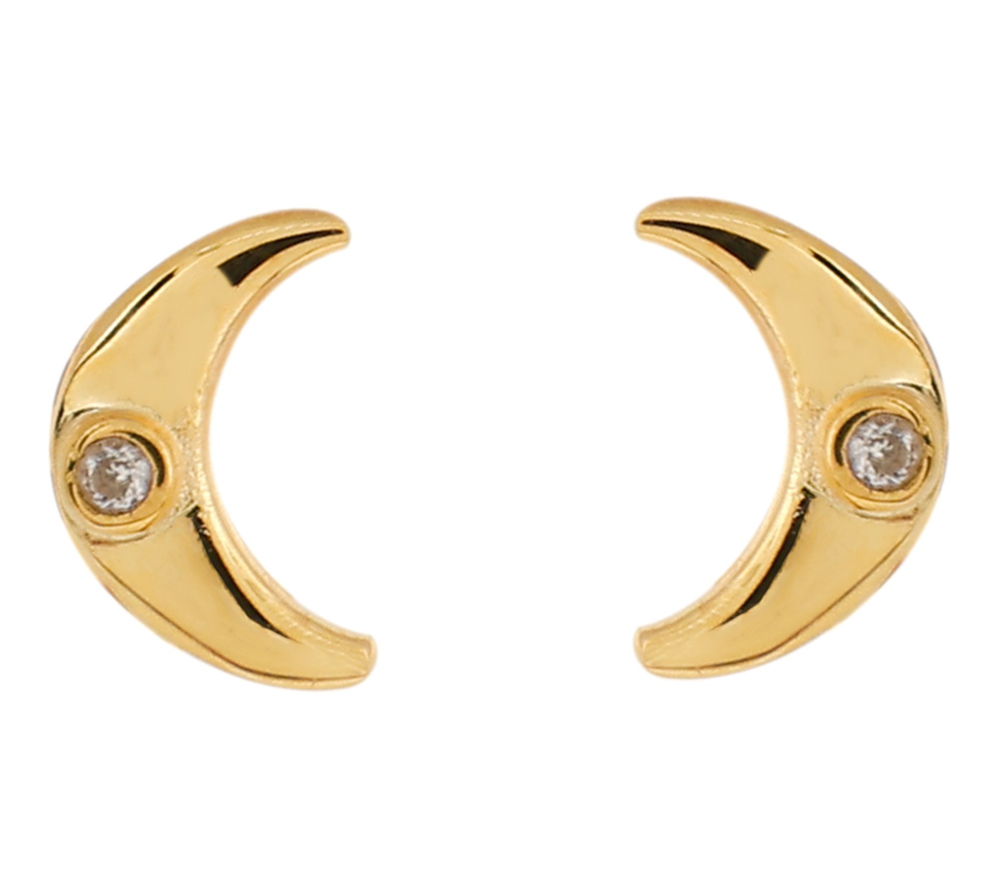 Diamonique Half Moon Stud Earrings, 14K Gold Plated