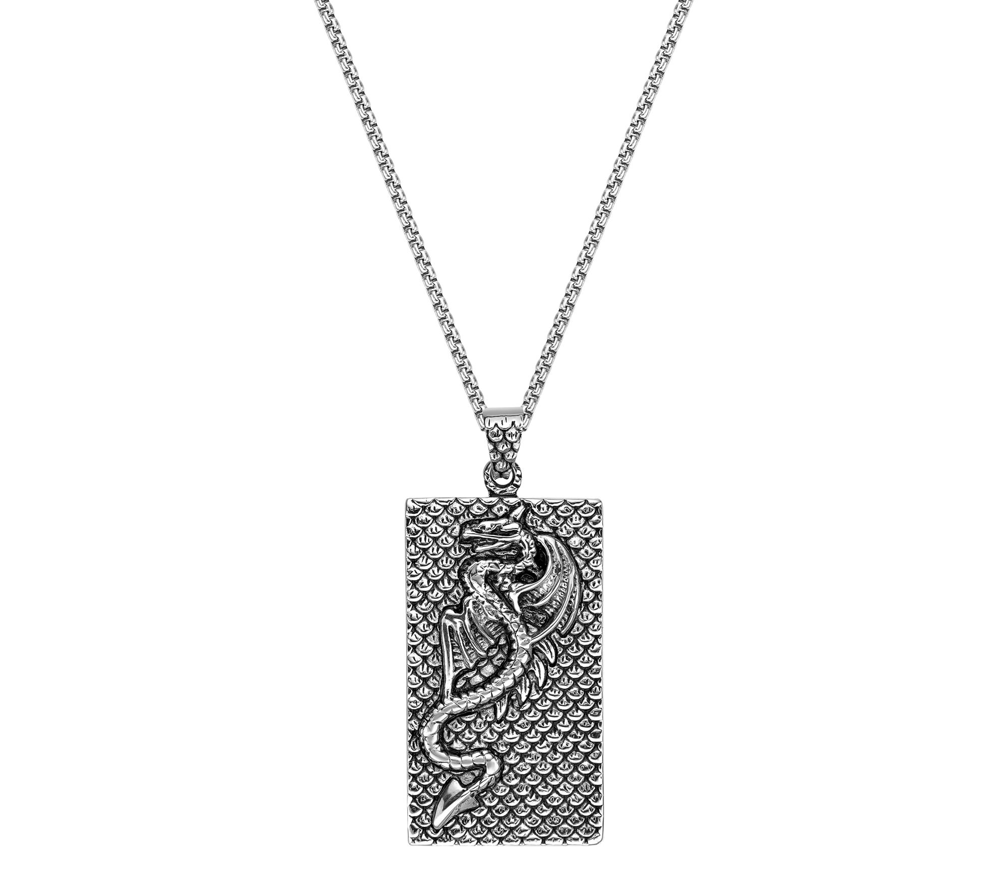 LYNX Men's Stainless Steel Dragon Dog Tag Pendant w/