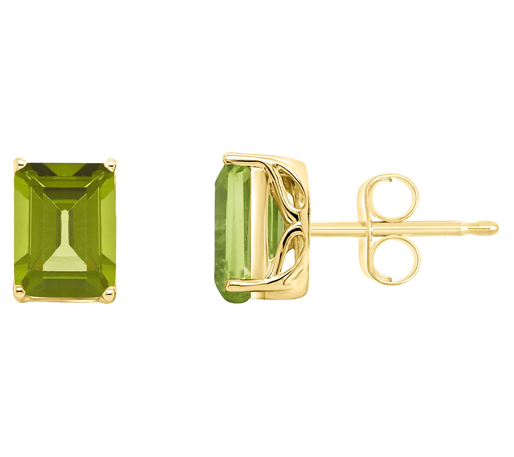 14K 8x6mm Emerald Cut Peridot Gemstone Stud Earrings