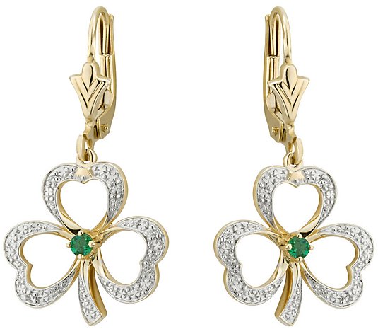 Solvar Diamond & Emerald Accent Shamrock Earrings, 14K