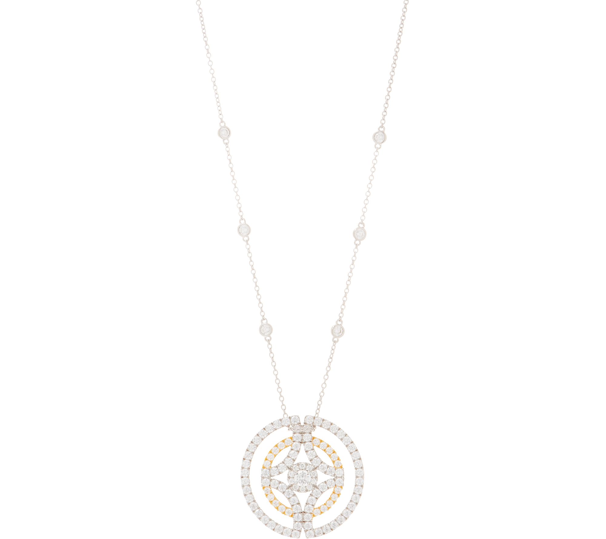 TOVA Diamonique TwoTone Circle Pendant with Chain, Sterling