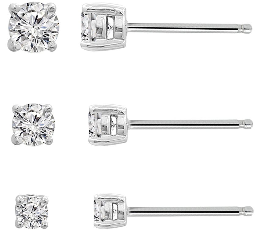 Diamonique Sterling Silver Set Solitaire Stud Errings