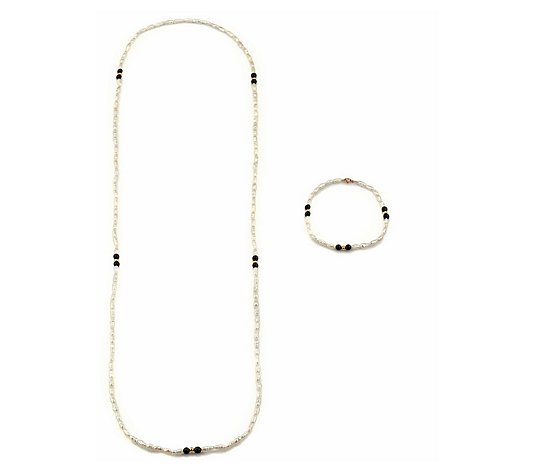 Alkeme 14K Gold Cultured Pearl & Onyx Necklace& Bracelet Set