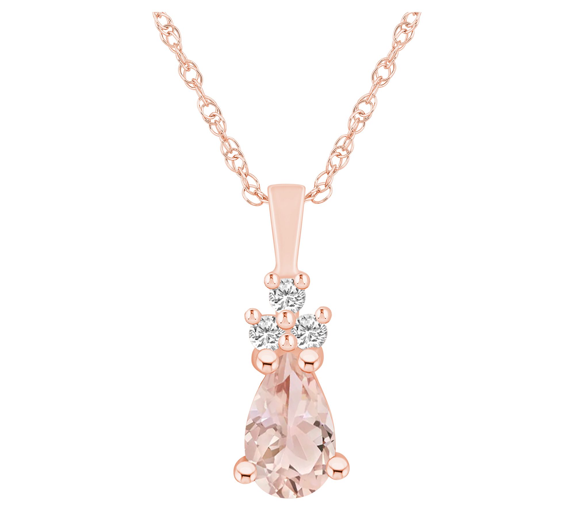 Affinity Gems Morganite & Diamond Pendant w/ Chain, 14K Gold