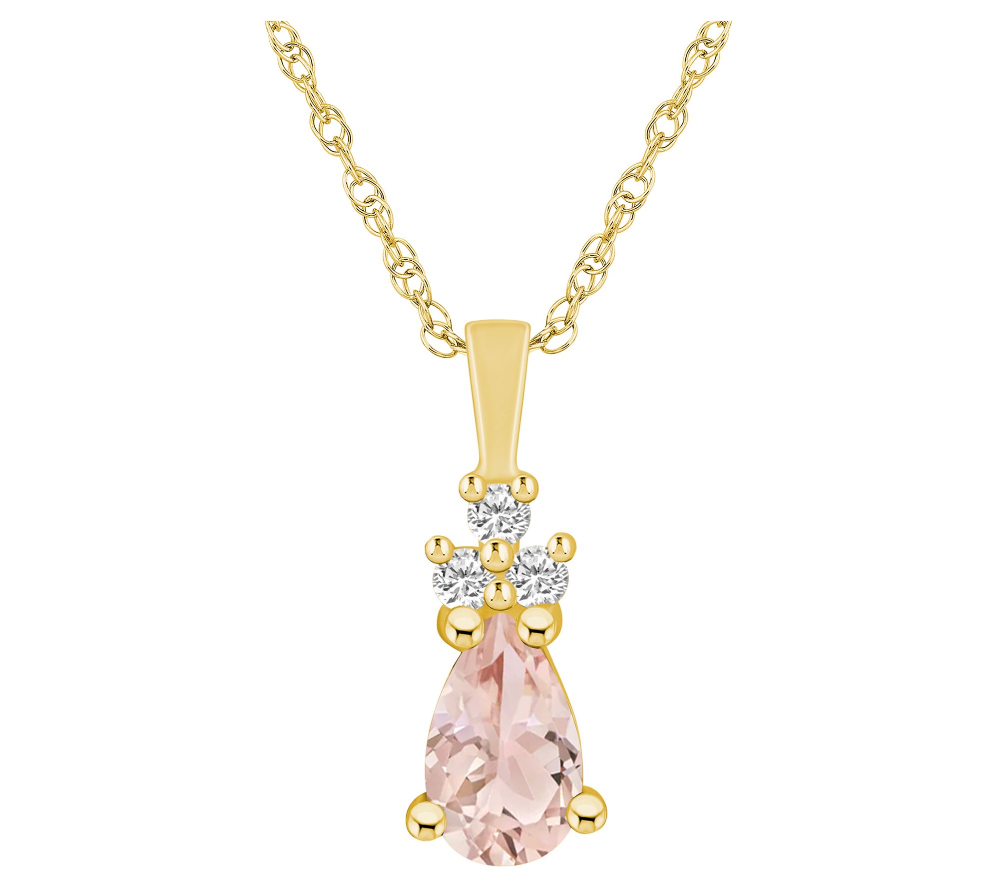 Affinity Gems Morganite & Diamond Pendant w/ Chain, 14K Gold