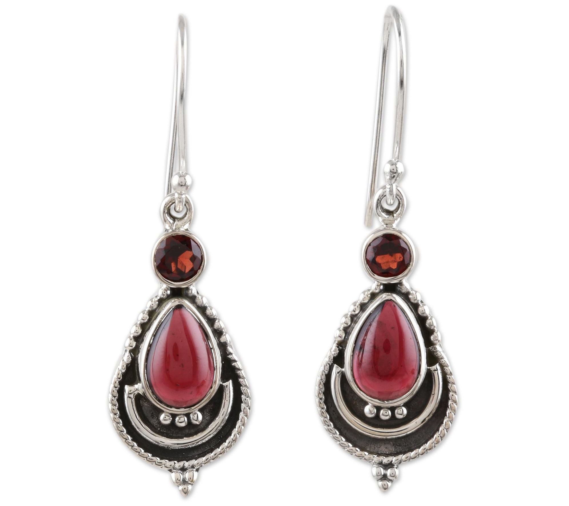 Novica Artisan Crafted Sterling Silver Garnet D angle Earrings - QVC.com