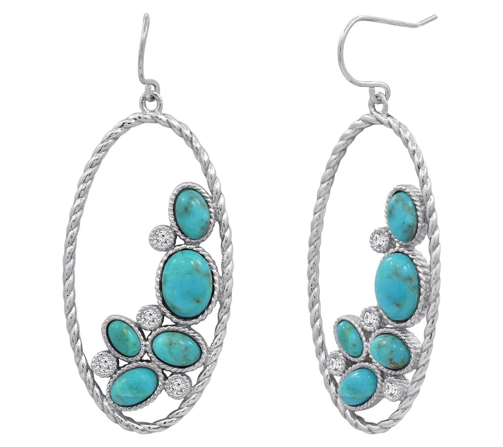 Diamonique & Turquoise Oval Dangle Earrings, Sterling Silver - QVC.com