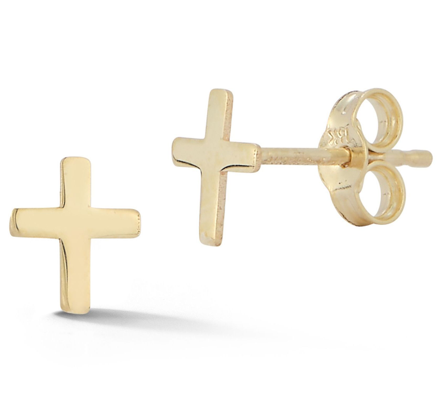 Luminosa Gold Flat Cross Stud Earrings, 14K